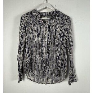 Holding Horses Womens Button-Up Long Sleeve Shirt Top Size 4 Navy White Abstract